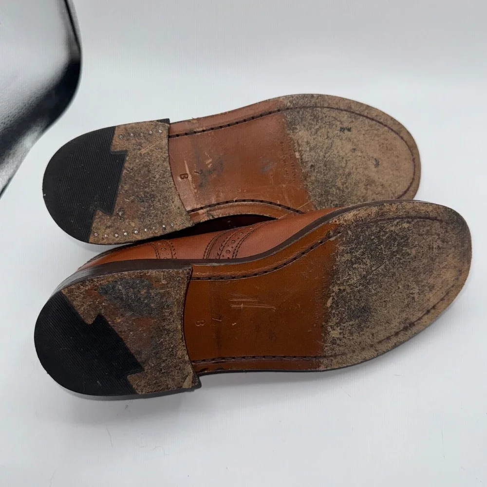 J.Crew Ludlow Wingtip Oxfords Tan Leather‎ Brogue Shoes Made in Italy Men's 7 B